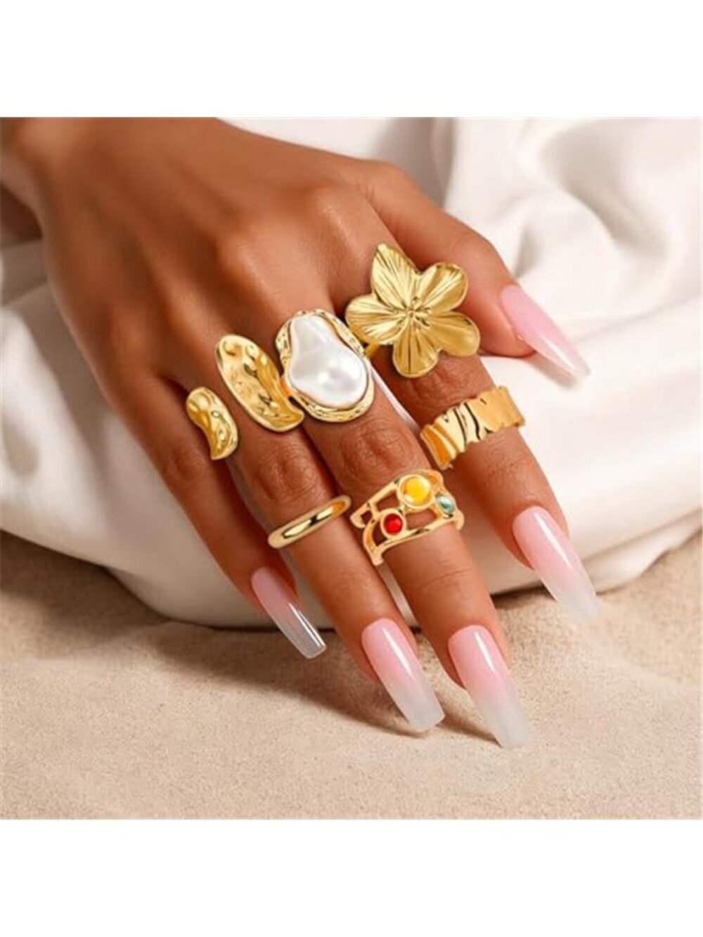 Stackable Gold Rings Set 6PC Adjustable - Picture 2 of 3